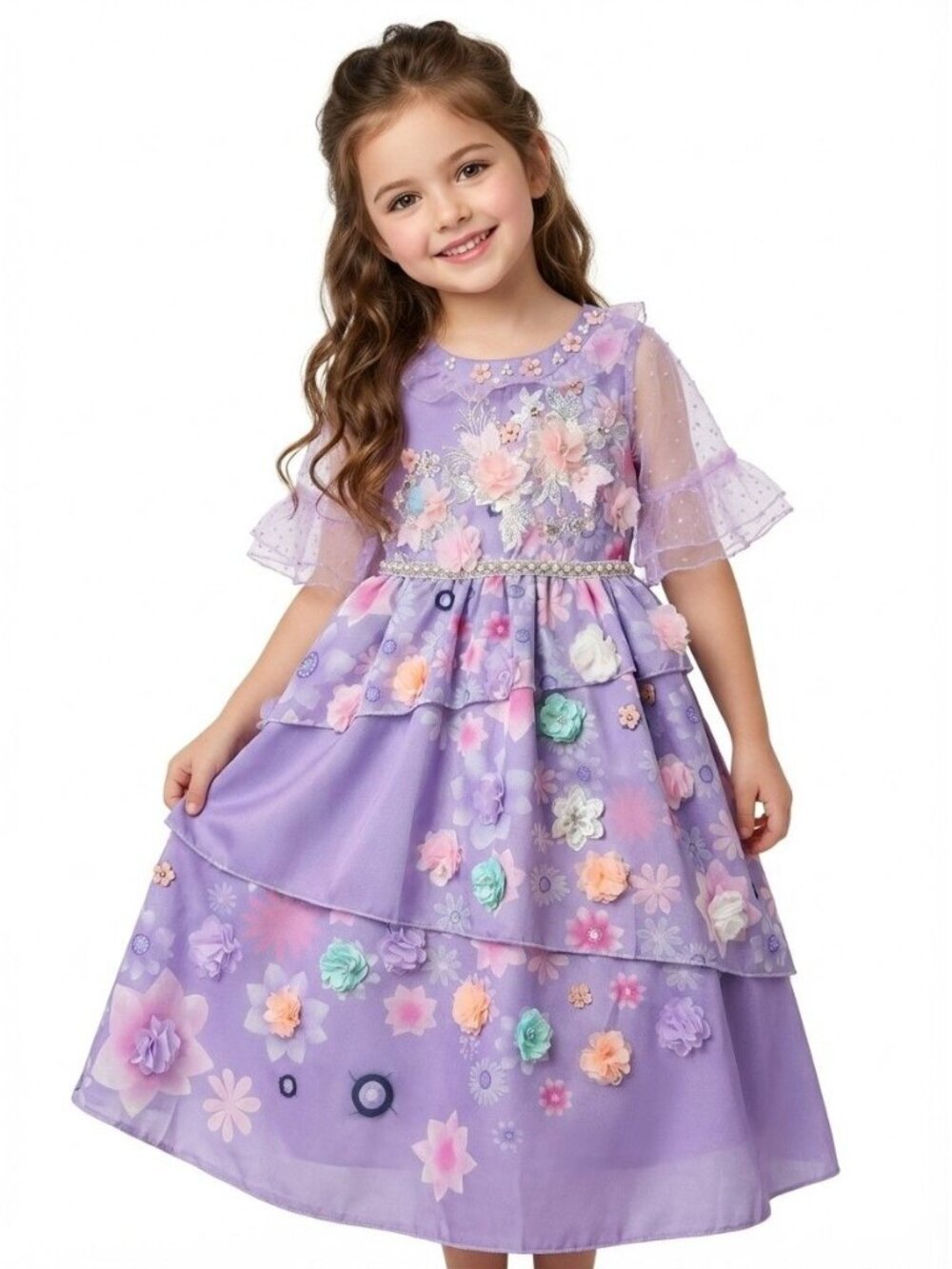 Girls Isabela Encanto Inspired Dress Lavender Floral Birthday Party Outfit